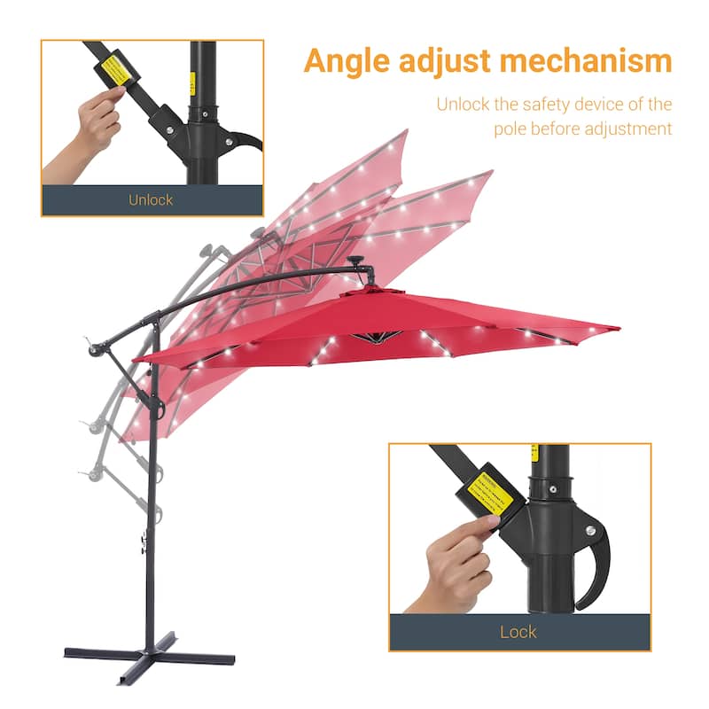 BONOSUKI 10ft Patio offset Umbrella Hanging Umbrella With LED Lights
