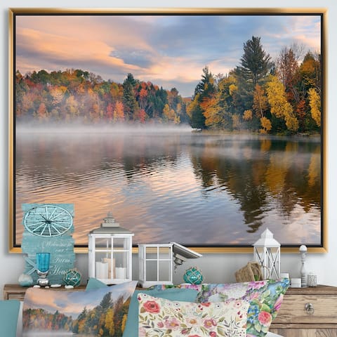 Designart 'Autumn Foliage By The Lakeside' Traditional Framed Canvas Wall Art Print