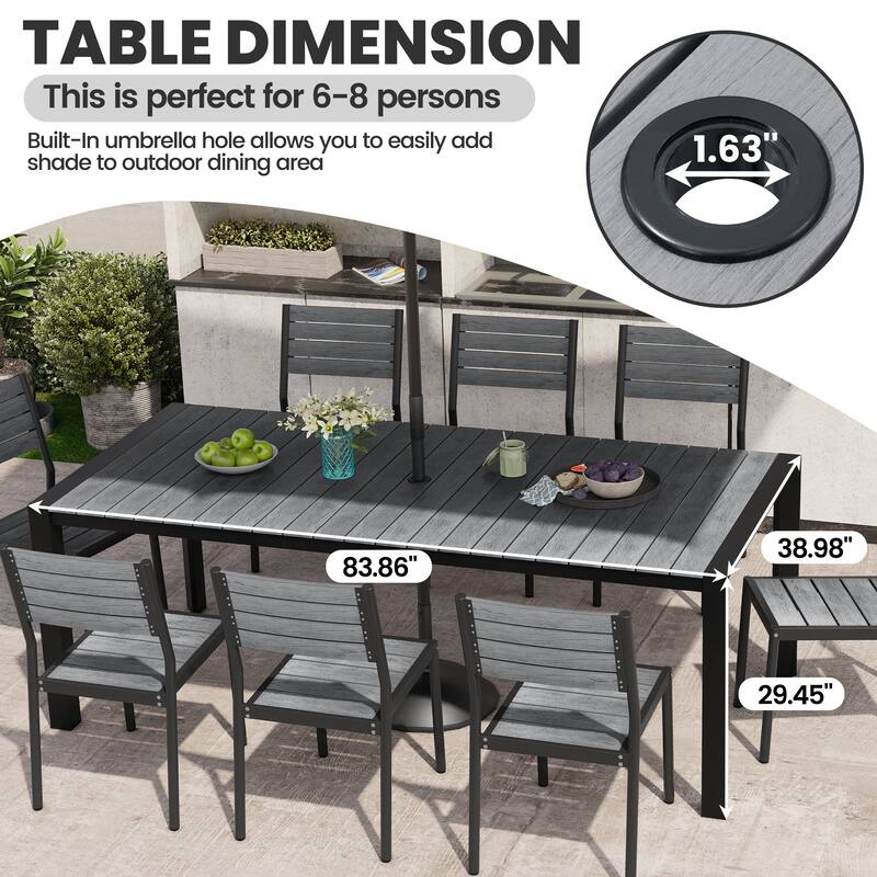 7-Piece Outdoor Patio Dining Set Aluminum Table with Umbrella Hole with Rattan Chairs