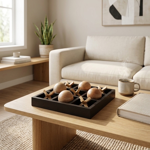 Sagebrook Home Elegant Mango Wood and Metal 10x10 Tic Tac Toe