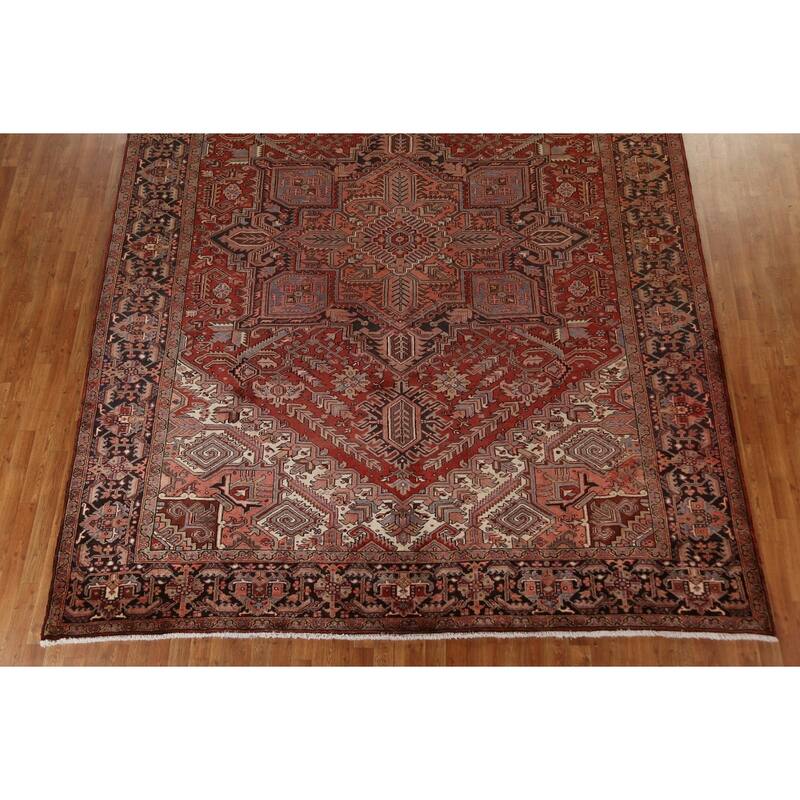 Vintage Vegetable Dye Heriz Persian Wool Area Rug Hand-knotted Carpet - 9'10" x 12'9"