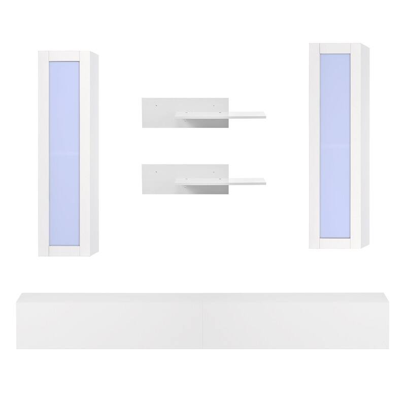 95''W High Gloss Wall Mount Floating TV Stand with RGB LED Light&4