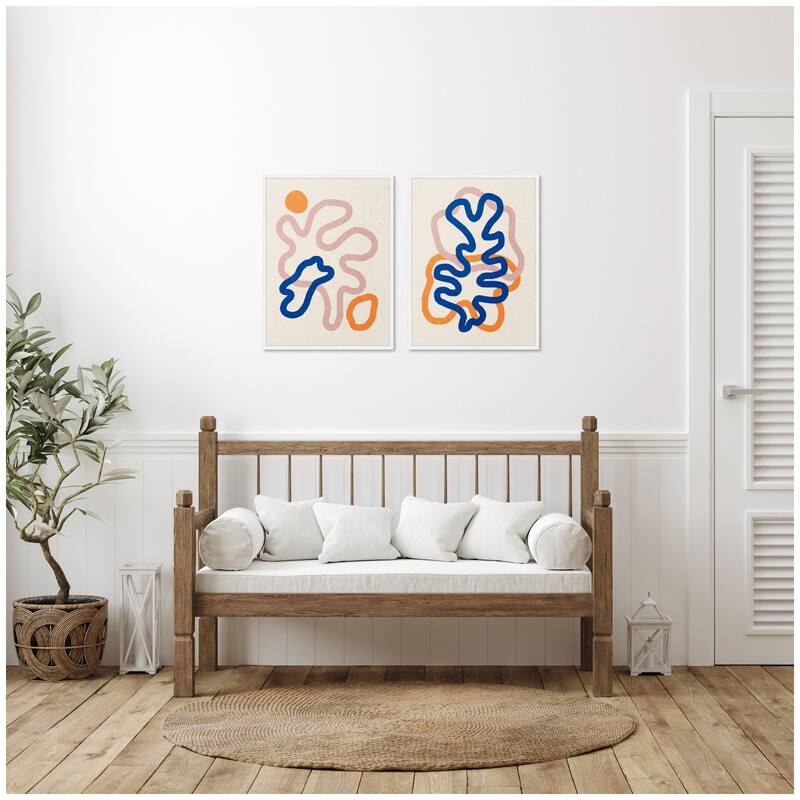 Kate and Laurel Sylvie Abstract Line Art 1 and 2 Framed Canvas Art Set by July Art Prints