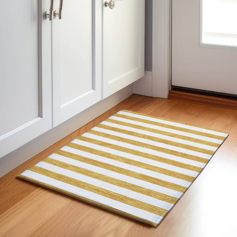 Premium Washable Super Soft Cabana Stripe Mayfield Rug - Gold - 1' 8" x 2' 6" - Rectangle