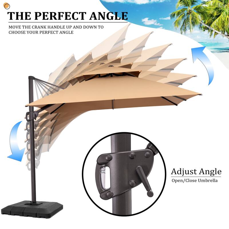 Pellebant 11 ft Patio Cantilever Offset Umbrella Double Top with Base