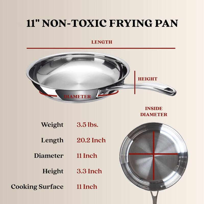 Alva Chef Stainless Steel Frying Pan, Non-Toxic Cookware