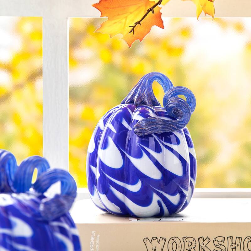 Glitzhome Fall Harvest Handblown Glass Pumpkins Set Thanksgiving Table Centerpieces