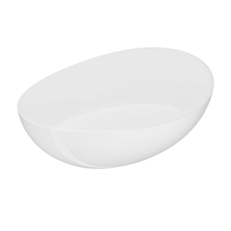 ABRUZZO 63" Freestanding Solid Surface Soaking Bathtub with Overflow & Pop-up Drain in Glossy White