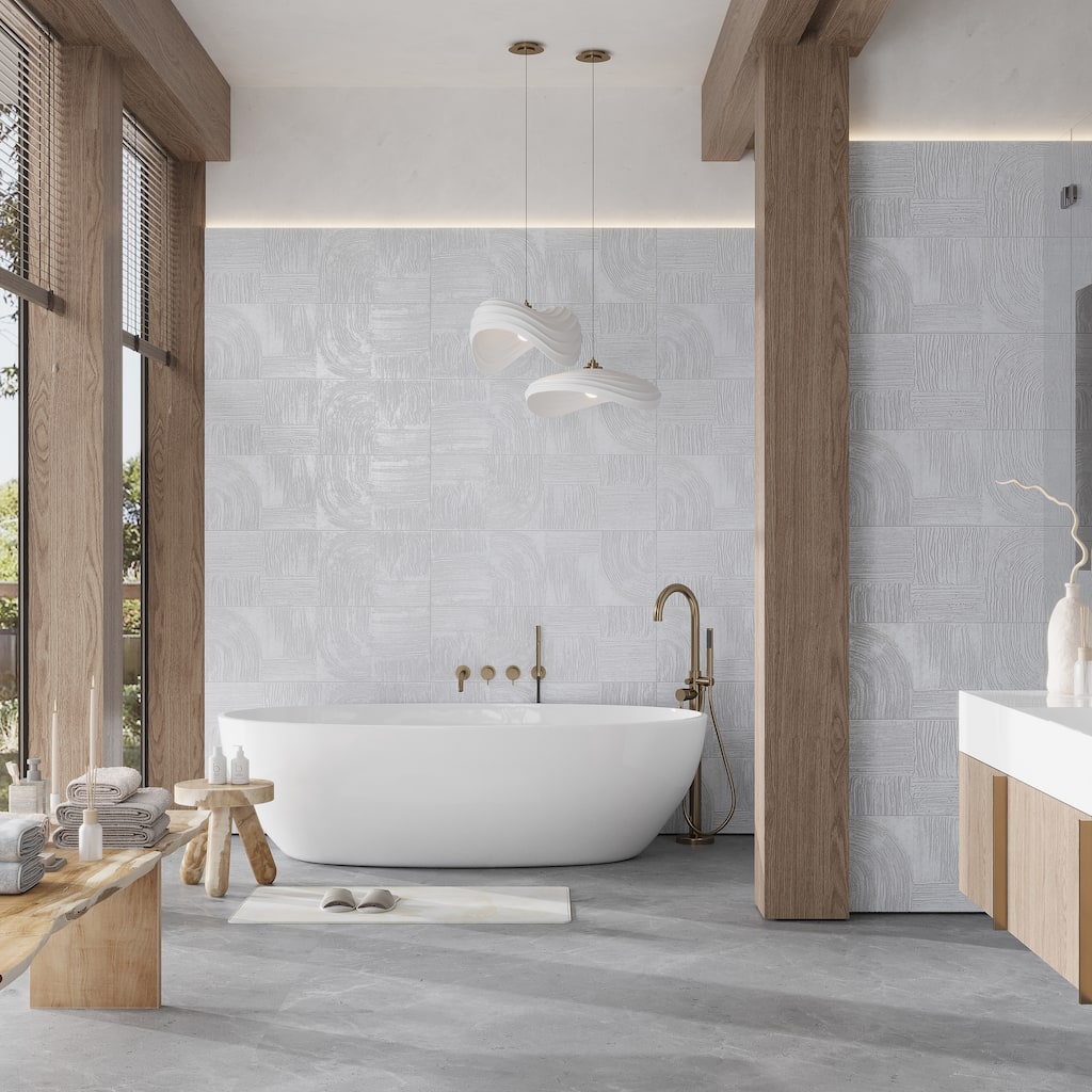 Terrain 12x36 Off-White Ceramic Large Format Trowel Plaster-Style Wall Tile (5.82 sq ft/case) - 4 Pack