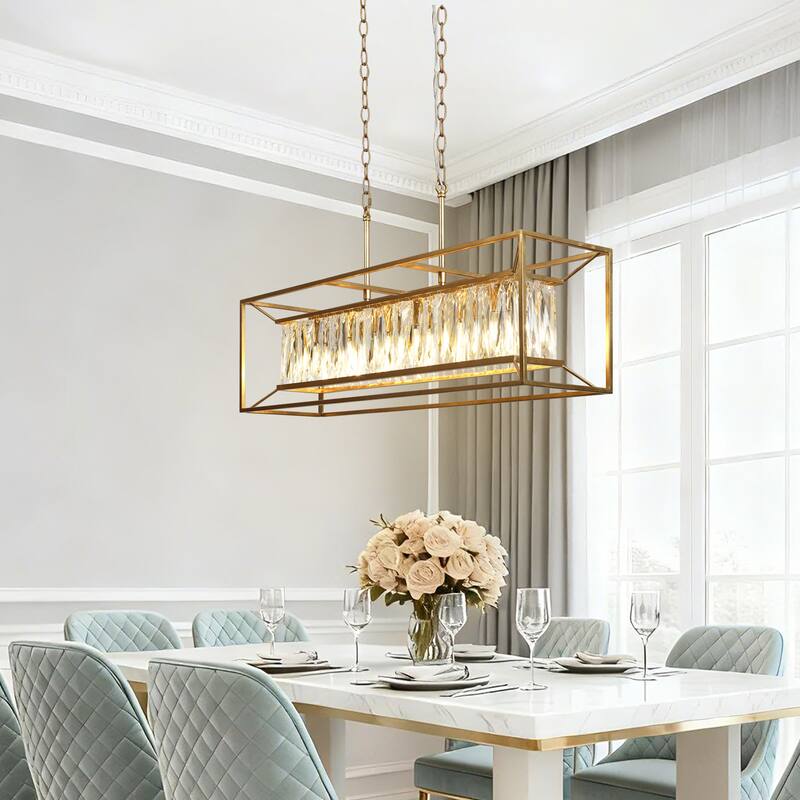 Modern 6-Light Crystal Chandelier Island Pendant for Kitchen Island - Gold