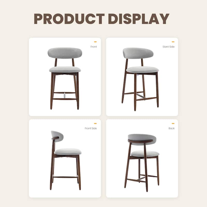 RENEWLINE Mid-Century Modern Upholstered Bar Stools with Backrest - Solid Wood Legs Counter Height Stools