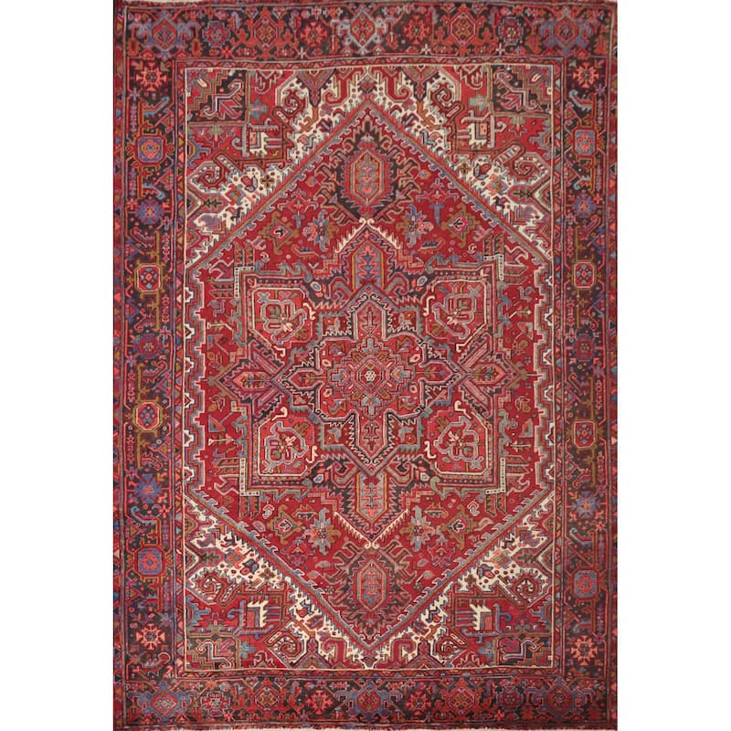 Hand Knotted Oriental 100% Wool Carpet Traditional Medallion Red Heriz Area Rug - 11' 0'' X 8' 8''