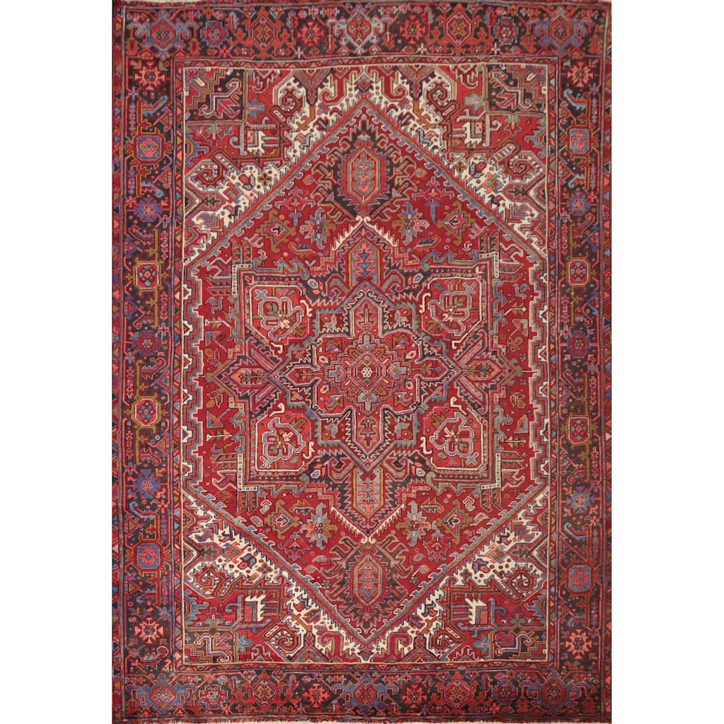 Hand Knotted Oriental 100% Wool Carpet Traditional Medallion Red Heriz Area Rug - 11' 0'' X 8' 8''