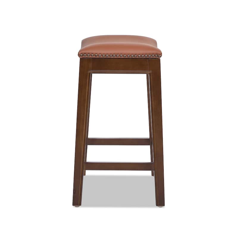 Top Grain Leather Backless Saddle Counter Stool - Brown
