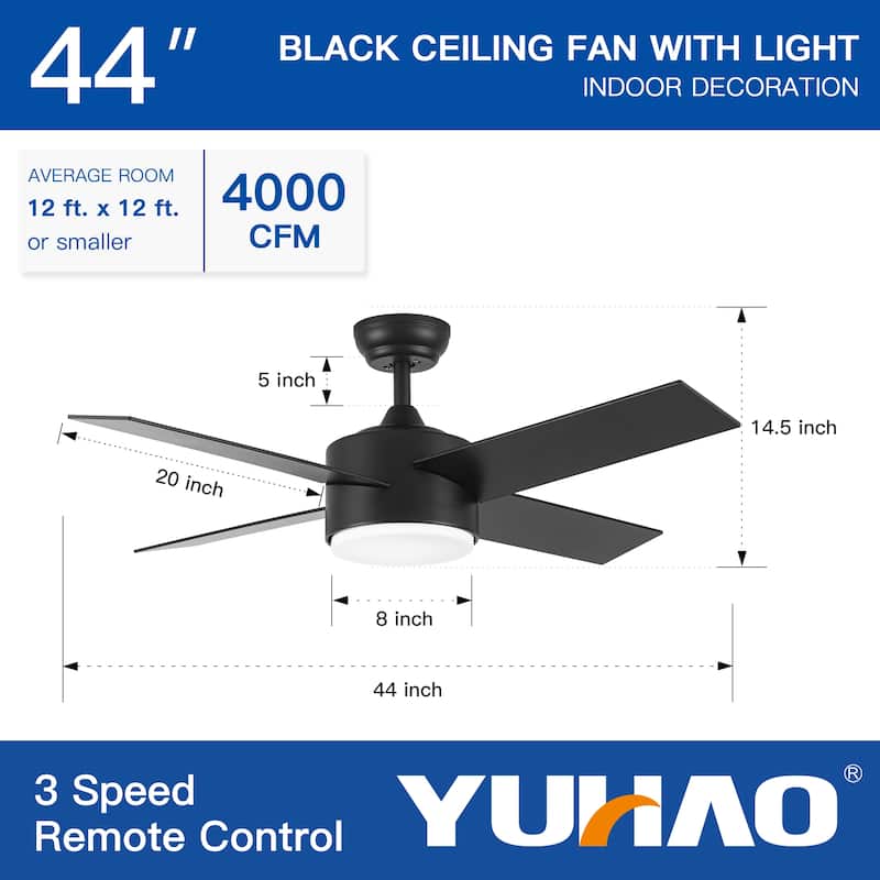 44 In Intergrated LED Ceiling Fan with Black ABS Blade