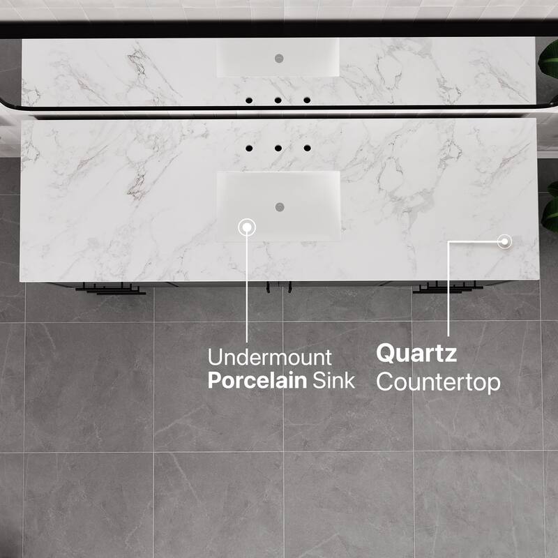 Eviva Graham Single Sink Bath Vanity with White Arabescato Engineered Stone Top