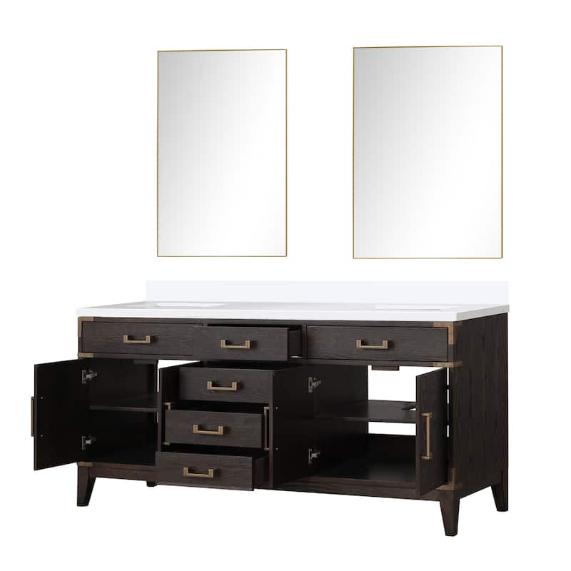 Laurel 60 in W x 22 in D Black Oak Double Bath Vanity, Cultured Marble Top, and 28 in Mirrors