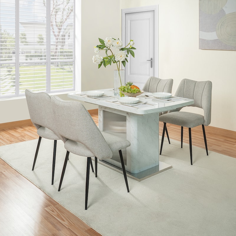 47.24"-63"Modern Rectangle Dining Table, Stretchable, with Printed Black Marble Table Top+Storage Cabinet Table Leg