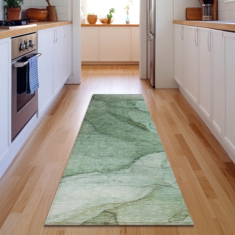 Premium Washable Super Soft Abstract Waves Mayfield Rug - Green - 2' 3" x 7' 6" - Runner