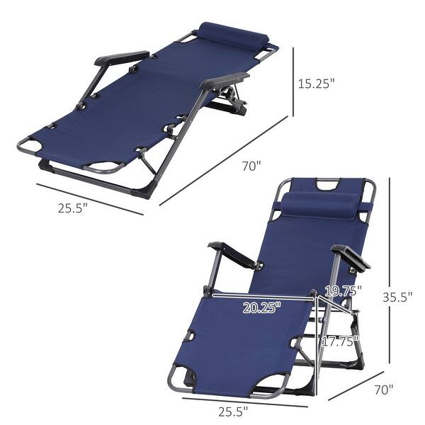 2in1 Beach Lounge Chair Sunbathing Lounger with Pillow and Pocket, Foldable Sitdown Camping