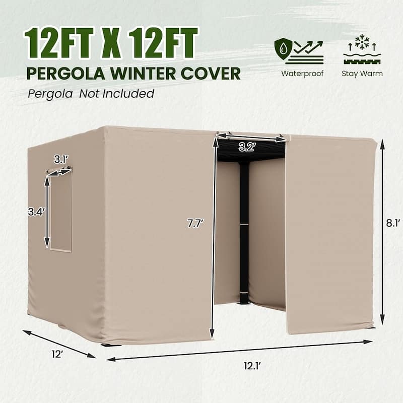 Outdoor Louvered Pergola with Optional Winter Cover Accessory | Adjustable Aluminum Hardtop Gazebo Includes Curtains & Netting