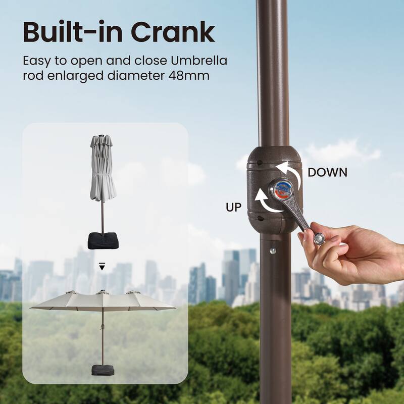 ​OVIOS 15ft Double-Sided Patio Outdoor Umbrella with Crank & Light