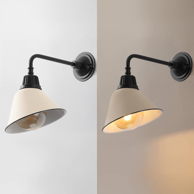 Aurora 9.63" 1-Light Farmhouse Industrial Indoor/Outdoor Iron LED Gooseneck Arm Outdoor Sconce, by JONATHAN Y - 9.63