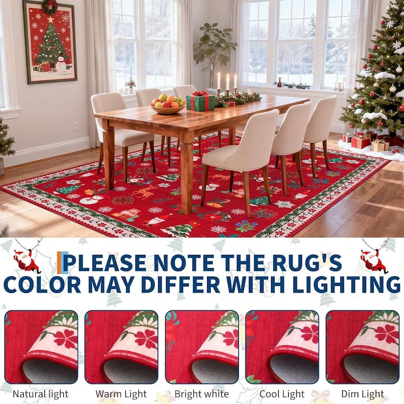 Washable Christmas Area Rug for Bedroom Holiday Decor - 1'6" x 2'6"