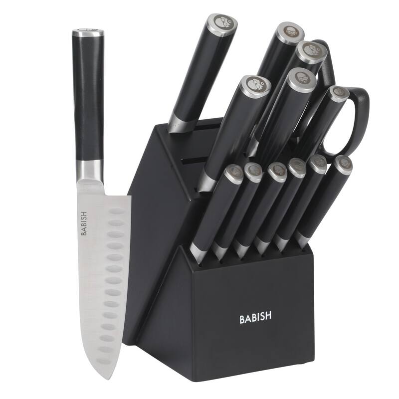 Babish High-Carbon 1.4116 German Steel 15 Piece Full Tang Forged Cutlery Block Set - Black - Black