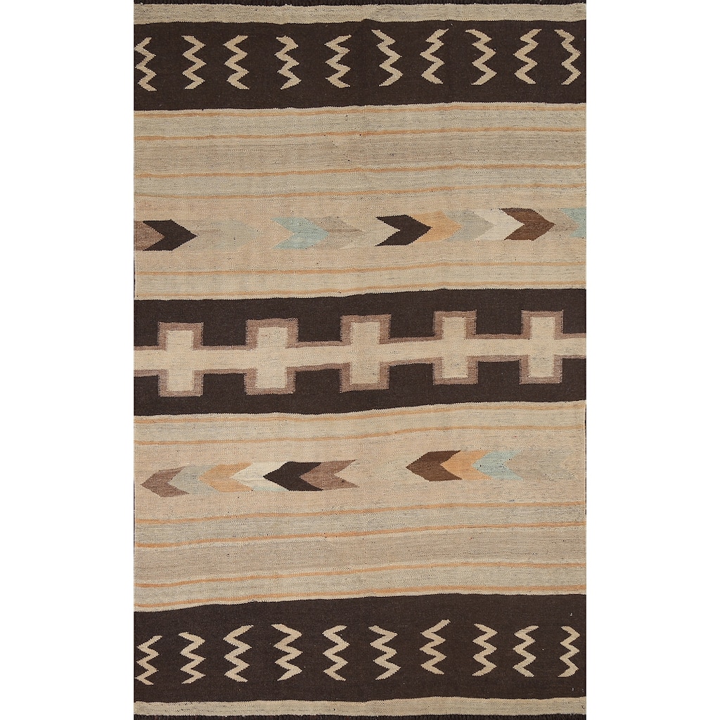 Natural Dye Kilim Geometric Tribal Oriental Area Rug Wool Flat-woven - 6'6" x 8'1"
