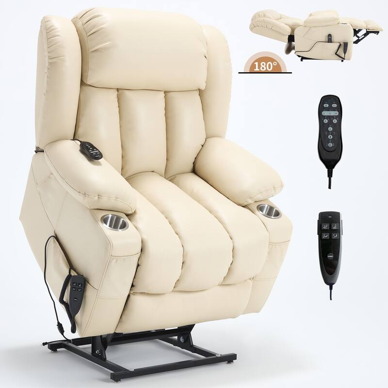 Dual Motor Power Lift Recliner Chair, with 8-Point Massage & Lumbar Heating, Stainless Steel Cup Holders