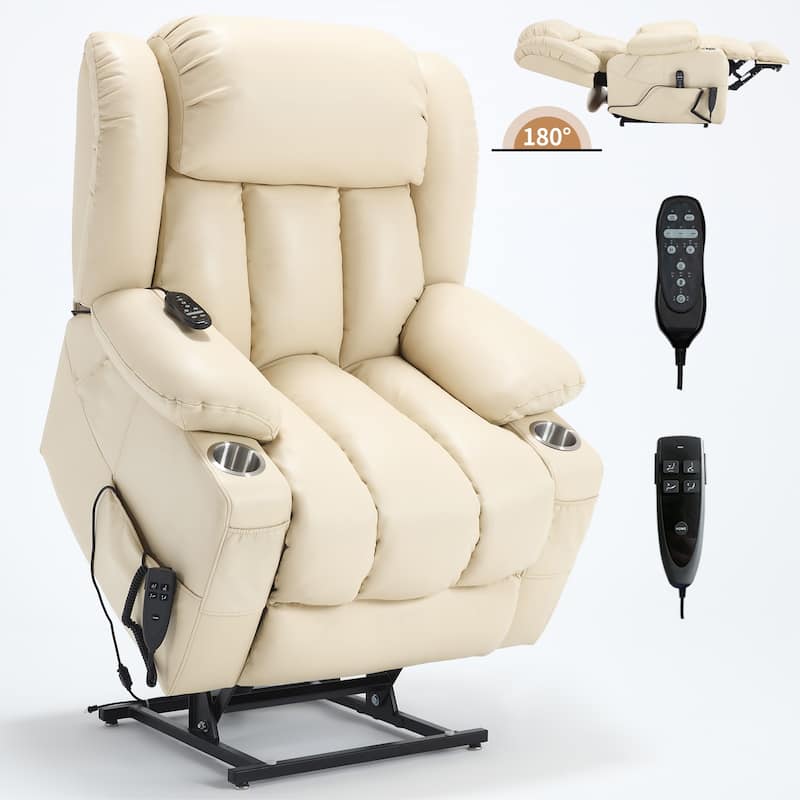 Leatheraire Dual Motor Power Lift Recliner Chair Sofa, Heavy Duty 8-Point Vibration Massage and Lumbar Heating Recliner Chair