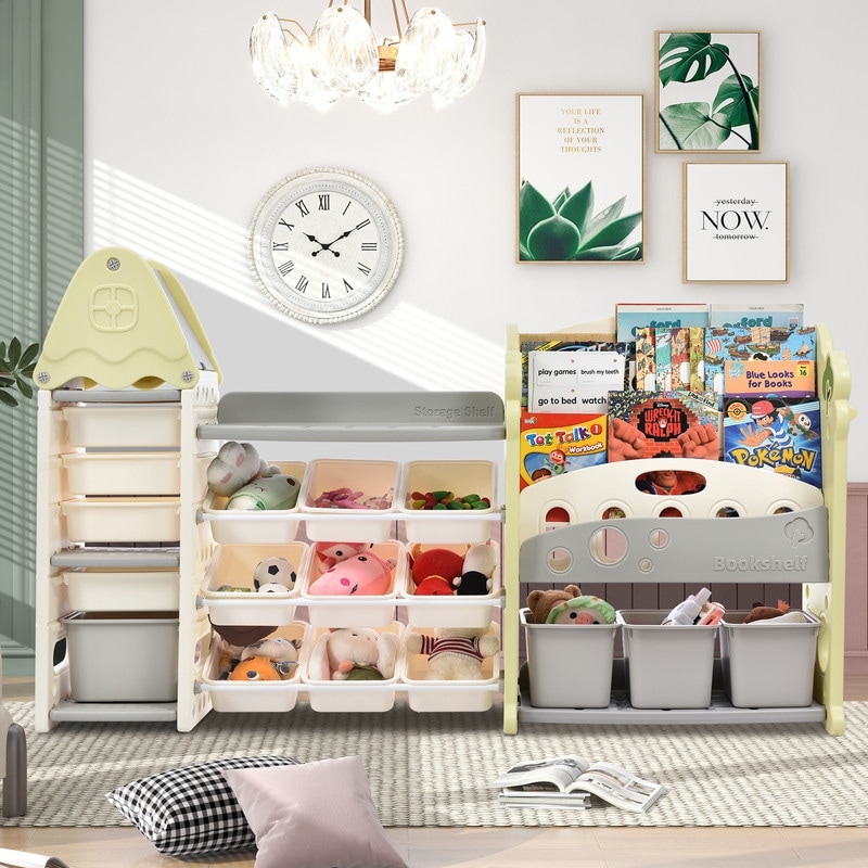 Kids Toy Storage Organizer w/Bins & Multi-Layer Shelf for Bedroom Playroom  Green