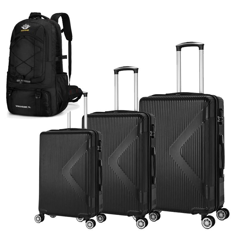 Luggage Sets 3 Piece, Modern ABS Carry On Hardshell Lightweight Durable Suitcase with TSA Lock and Spinner 8 Wheels & Bag - Black