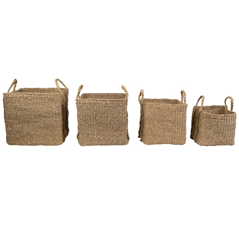 Rustic Square Wicker Table and Floor Baskets - Set of 4