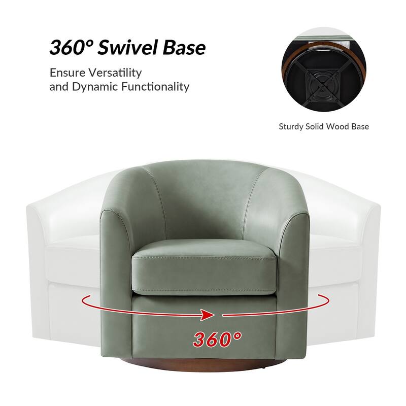 Althea Modern Genuine Leather Swivel Barrel Chair with Solid Wood Base By HULALA HOME