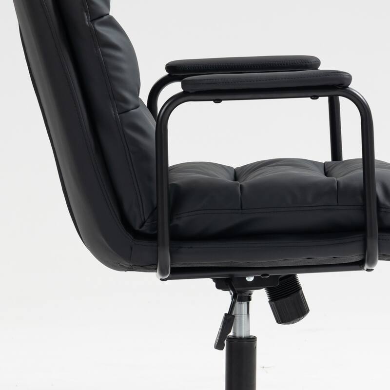 Mid-back Home Office Chair PU Leather Computer Chair with Padded Armrests Tilted and Wheels, for Office