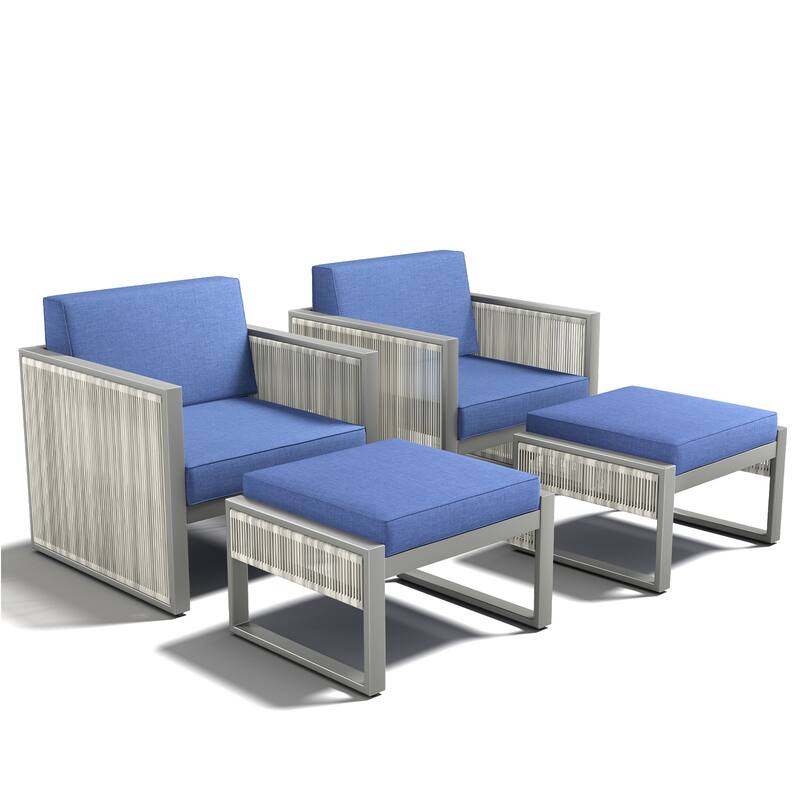 Pocassy 4-Piece Outdoor 5 Inch Patio Chair with Ottoman