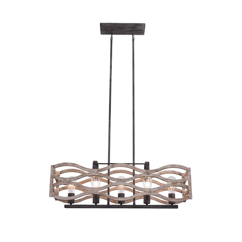 Oaks Aura Farmhouse 5-Light Linear Shabby Chic Wood Chandelier Rustic Wood Pendant Island Ceiling Light