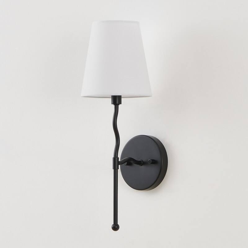KAWOTI 17.5" Painted Black Wall Sconce with White Fabric Shade - W6" x H17.5"（Set of 2）