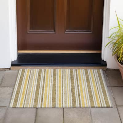 Machine Washable Indoor/ Outdoor Multi Cabana Stripe Chantille Rug