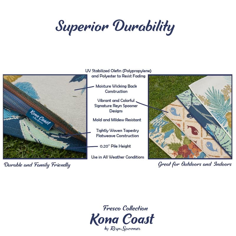 Reyn Spooner Fresco Kanaloa Beige/Multi-Colored Tile Whale Flatweave Indoor/ Outdoor Area Rug Runner - 2'1" x 6'