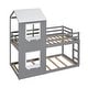 preview thumbnail 14 of 15, Modren Twin Over Twin Wood Bunk Bed With Roof,Window,Guardrail And Ladder