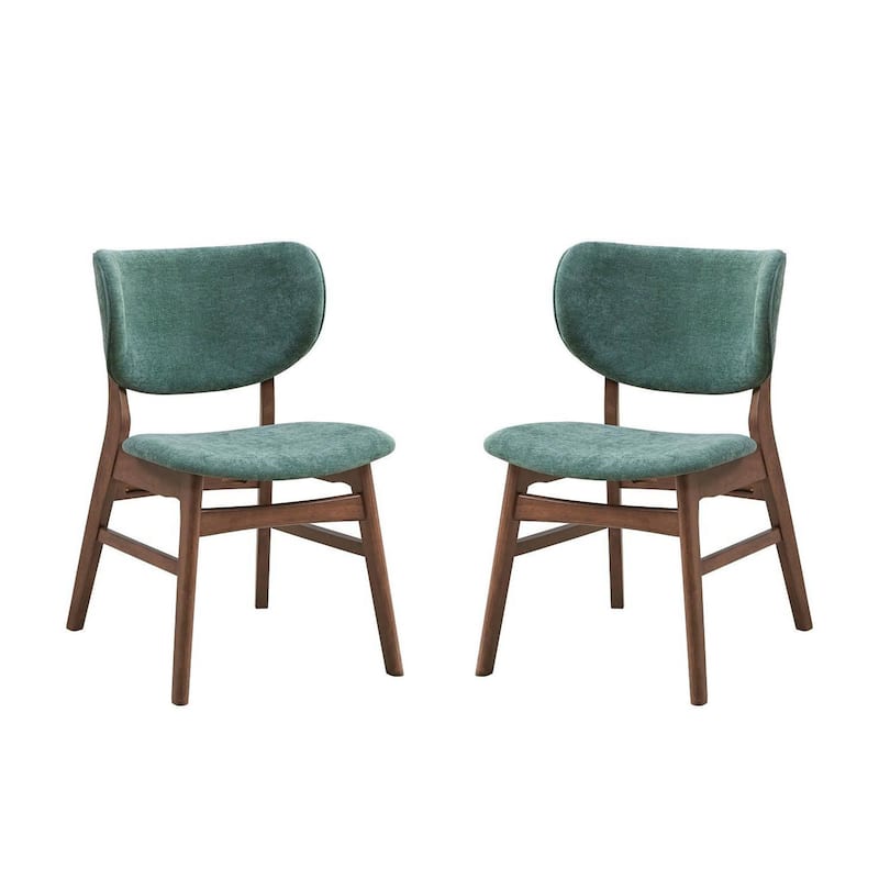 Evis 23 Inch Side Dining Chair Set of 2, Walnut Brown, Soft Green Fabric