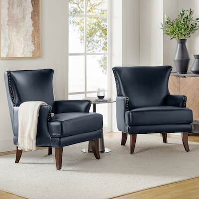 Anatole Comfy Upholstered Armchair with Nailhead Trim Set of 2