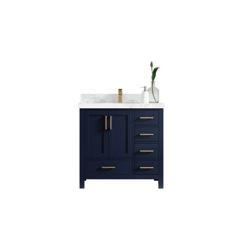 Willow Collections 36 x 22 Malibu Center Left Offset Sink Bathroom Vanity in Navy Blue with Countertop