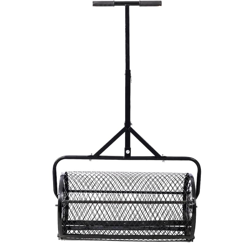 50 lbs. 24 in. Heavy Duty Metal Peat Moss Spreader with T Shaped Handle for Planting Seeding, Lawn and Garden Care