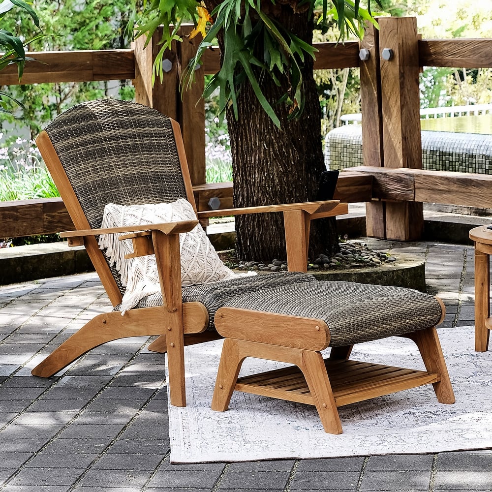 Cambridge Casual Auburn Padded Woven Seat 2-Piece Teak Patio Adirondack Chair and Ottoman Set