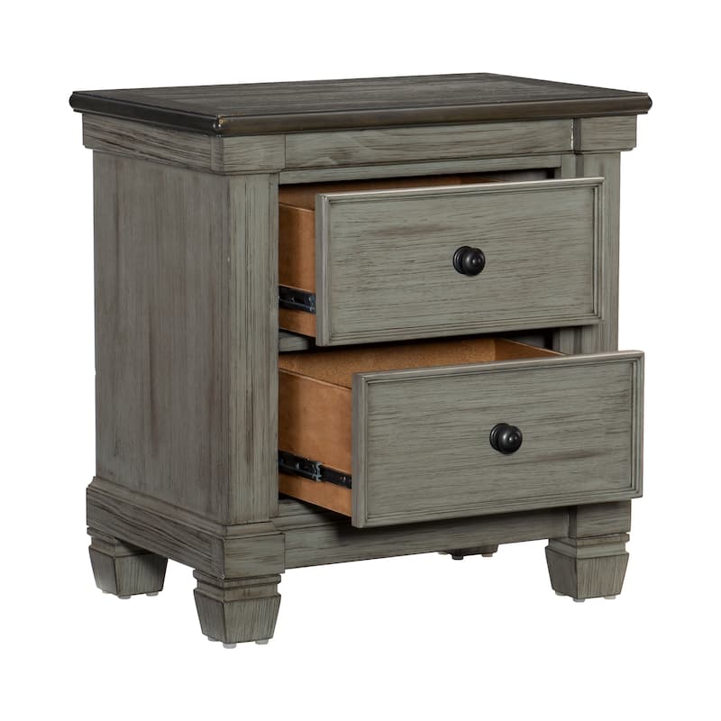 Rustic Style Nightstand，Farmhouse Side Table with 2 Drawers Solid Wood Legs，Compact Wooden Accent Coffee Table