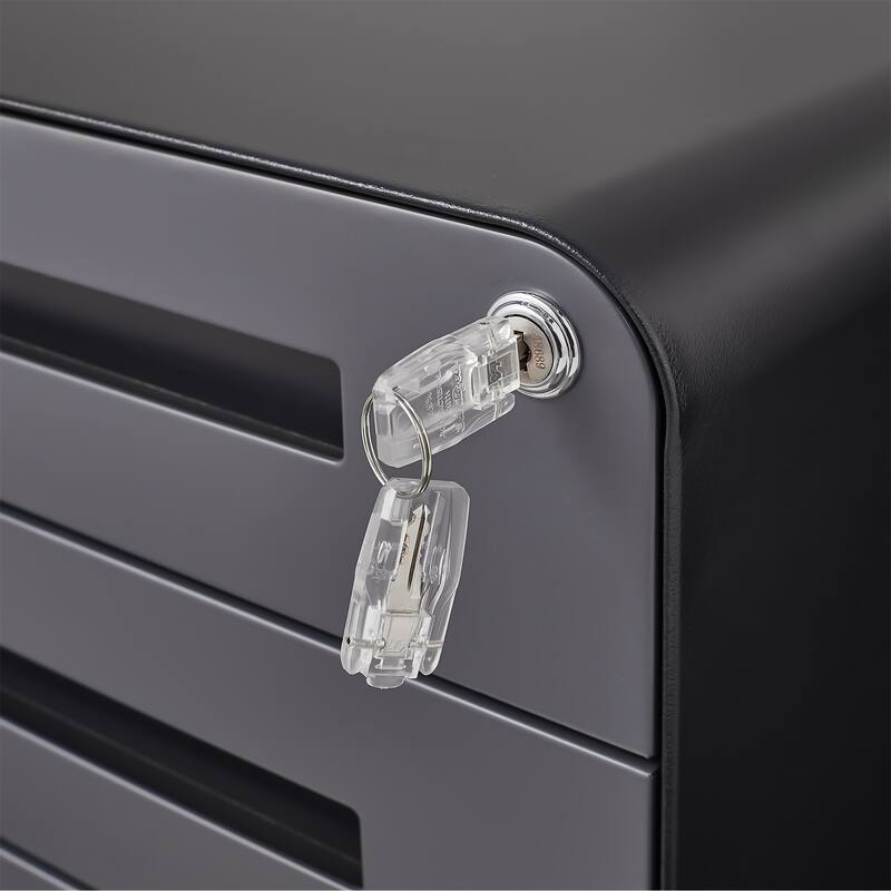 3-Drawer Locking Mobile File Cabinet with Wheels, Metal Home Office Storage Cabinet with Pencil Tray & Hanging Bars